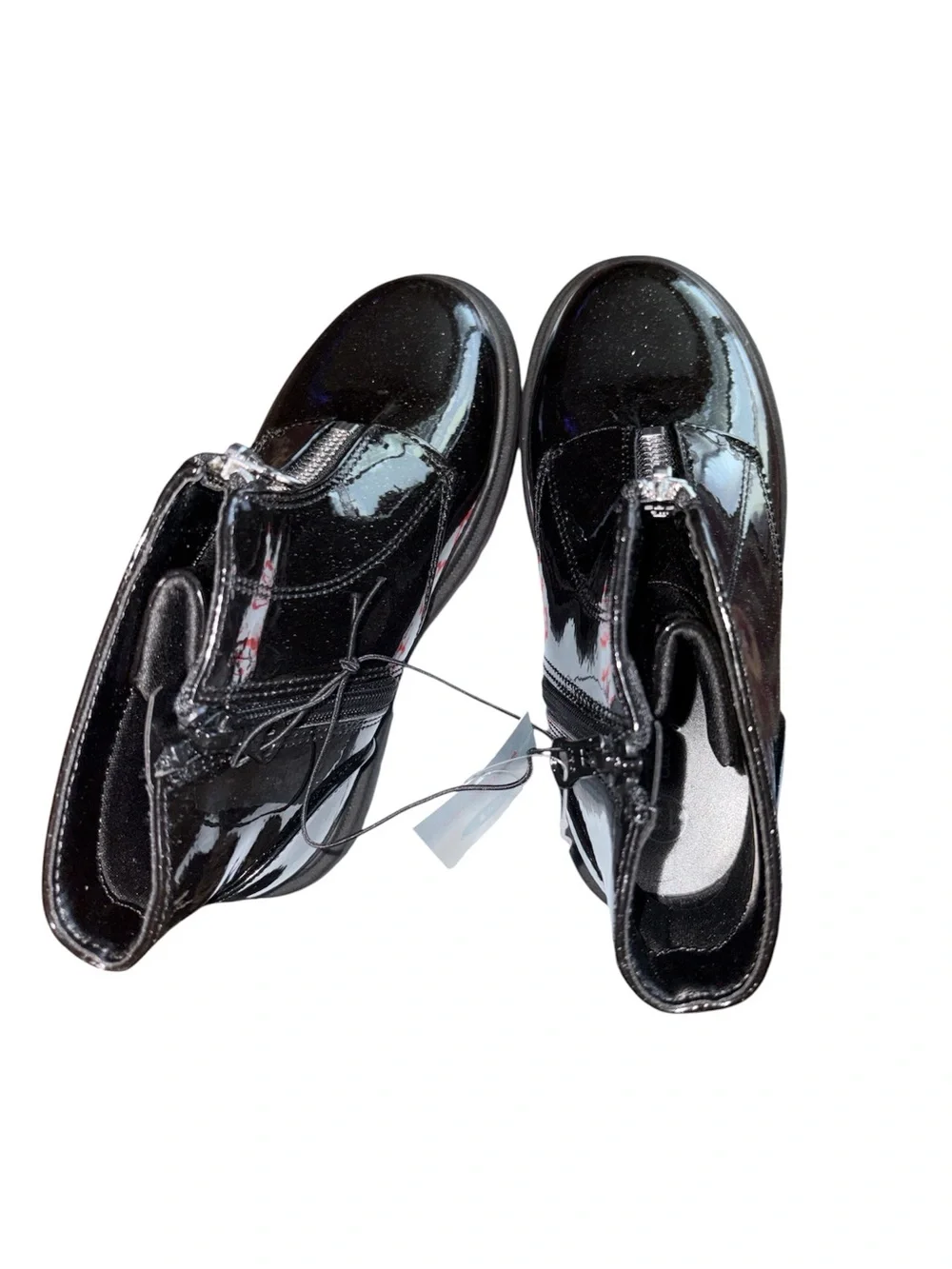 Cat & Jack Black Glitter Patent Front-Zip Ankle Boots